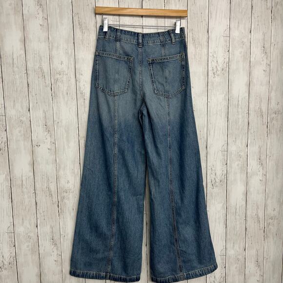 Madewell Wide Leg Sweep Trouser Relaxed Long Inseam High Rise Denim Jeans 23 - Picture 2 of 8